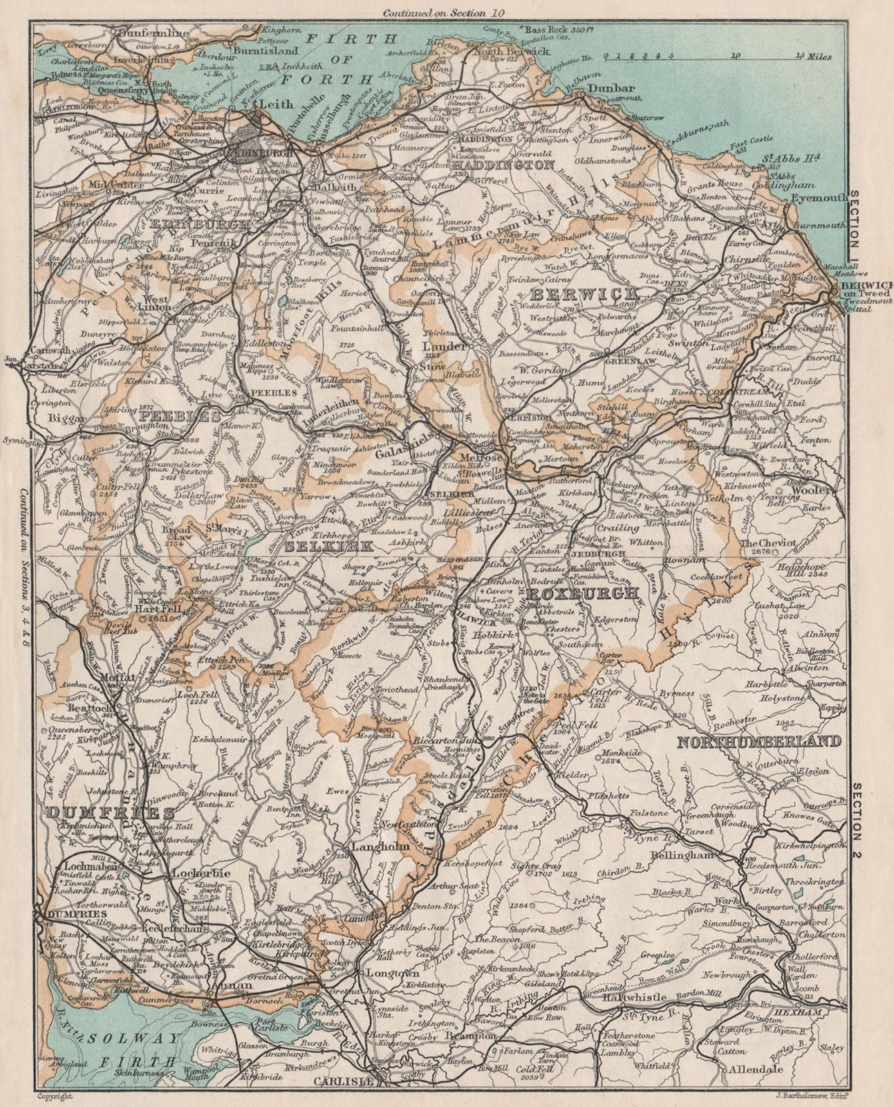 SCOTTISH BORDERS. Berwickshire Dumfries Roxburghshire Selkirk Peebles 1905 map